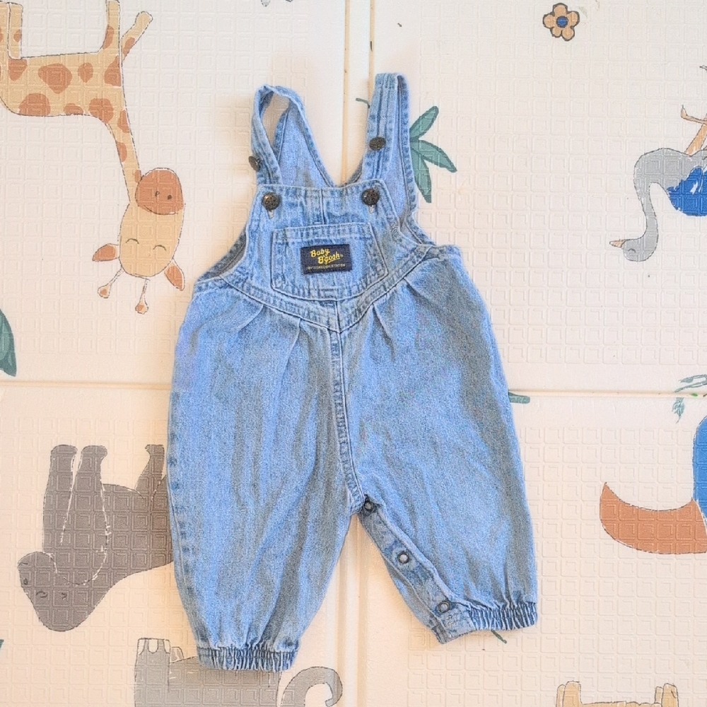Vintage Baby OshKosh B'gosh Denim Blue Overalls Bibs USA Bubble Hem